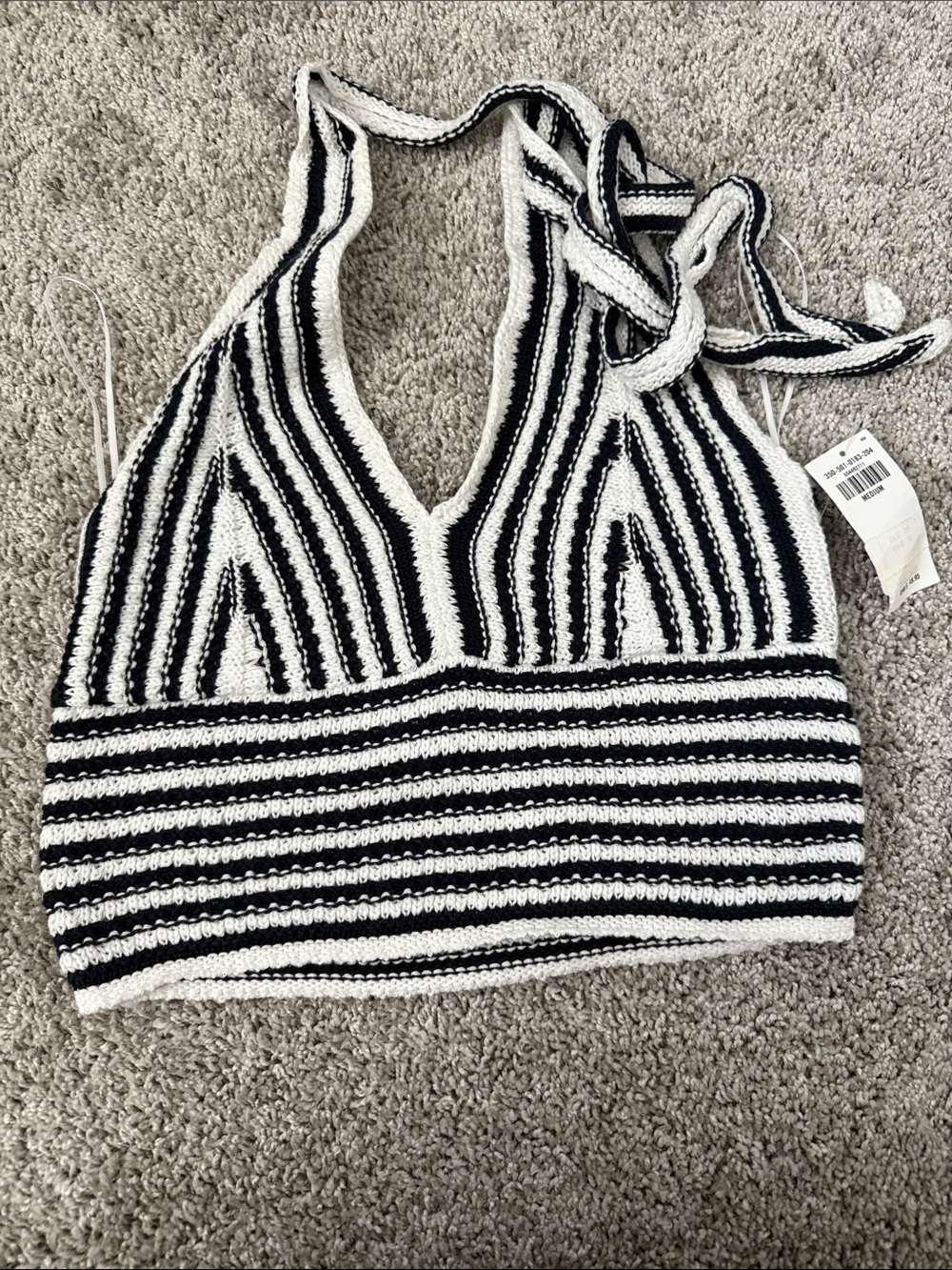 Striped Knit Halter Crop Top in Black & White